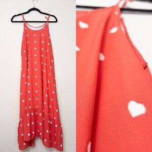 KOCH Heart Embroidered Maxi Dress XS Red Sundress Sleeveless